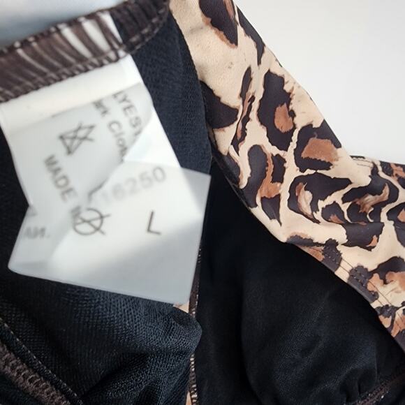Animal Print High Waisted Bikini Halter Style Black Brown Swimsuit 561 Size L - Picture 5 of 6